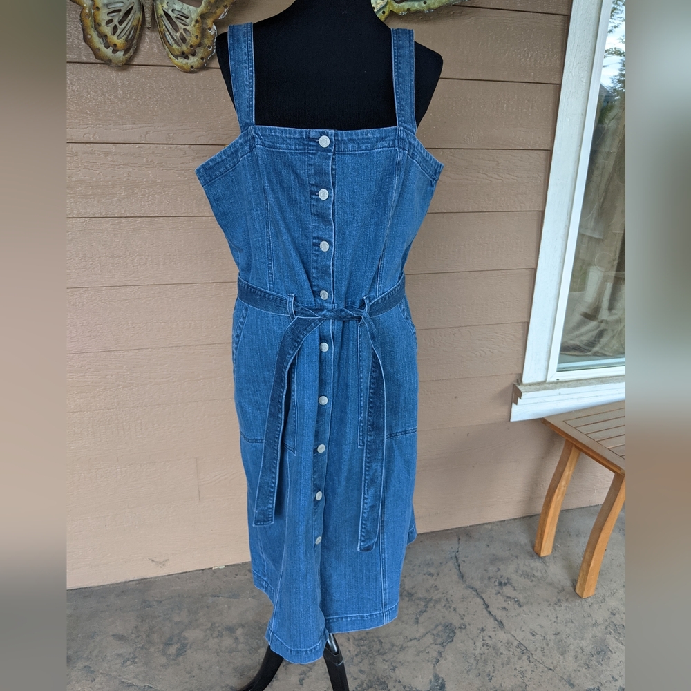 GAP Denim Button-Front Midi Dress in Blue